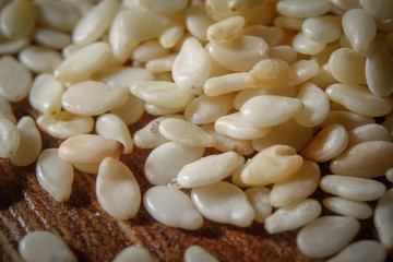 Sesame seeds background. Extreme macro photography.