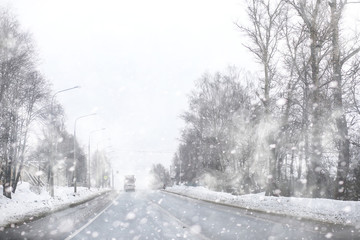 Winter landscape of country fields and roads