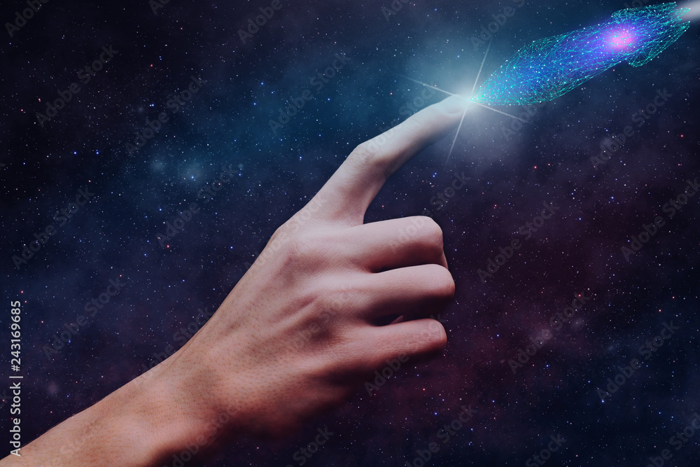 Aufkleber human target spaceship low poly. nebula dust. mixed media.