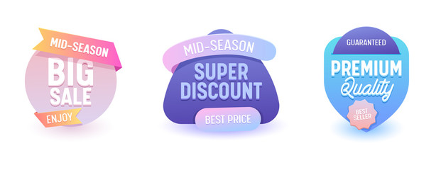 Sale Banner Promo Collection Best Price Offer. Online Advertising Campaign Special Coupon Line Label Badge Geometric Design. Business Colorful Neon Gradient Promotion Element Flat Vector Illustration