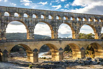 The Pont du Gard Unesco Heritage site in France in a late afternoon light in France