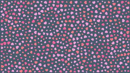 Cute hearts. Background with small hearts. Pattern with small pink hearts on dark background. Template for greeting card Happy Valentines day, textile design, love concept. Vector illustration.