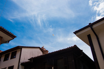 Red Roof of an old building and blue sky. Nessebar. Bulgaria.
