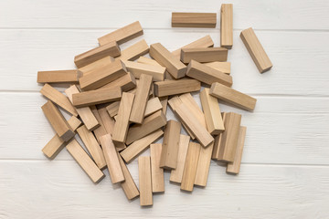 Wooden blocks for tower building on the desk