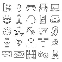 Game Signs Black Thin Line Icon Set. Vector