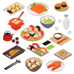 Japanese Food Concept 3d Icon Set Isometric View. Vector