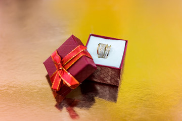 Red box with ring on golden background