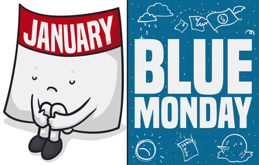 Sad Calendar Remembering the Broken Goals in Blue Monday, Vector Illustration