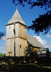 Fototapeta premium Wooden church in Kashubian Ethnographic Park in Wdzydze Kiszewskie. Poland.