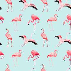 Tropical Flamingo seamless vector summer pattern. Exotic Pink Bird background for wallpapers, web page, texture, textile. Nature Wildlife Fauna Design