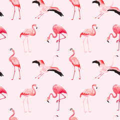 Tropical Flamingo seamless vector summer pattern. Exotic Pink Bird background for wallpapers, web page, texture, textile. Nature Wildlife Fauna Design