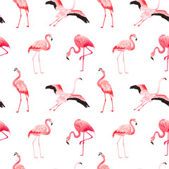 Tropical Flamingo seamless vector summer pattern. Exotic Pink Bird background for wallpapers, web page, texture, textile. Nature Wildlife Fauna Design
