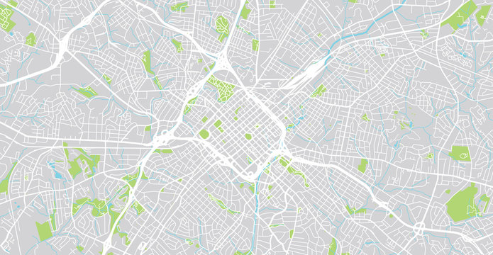 Urban vector city map of Charlotte, North Carolina, United States of America