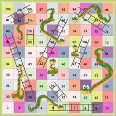 Snakes and ladders boardgame for children. Cartoon style. Vector illustration. © Tatyana
