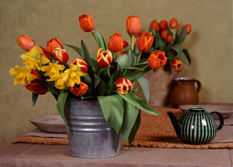 Tulips and daffodila  table