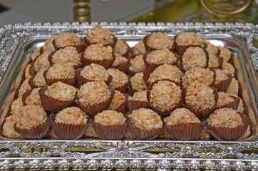 Moroccan biscuits for weddings. Biscuits are served with internationally known Moroccan tea. Biscuits are made from flour, eggs, chocolate and sugar