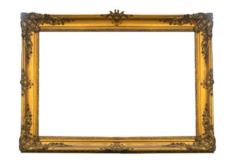 Gold picture frame isolated on white background