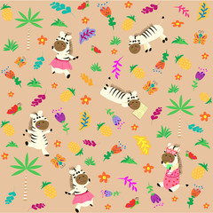 Pattern witn cute zebra. Cartoon style. For kids. Vector illustration