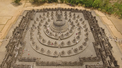 aerial view buddist temple Borobudur complex in Yogjakarta Java, indonesia. tourist attraction, Unesco world heritage. Candi Borobudur