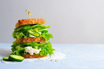 Sandwich with Avocado, Cucumber and Cream Cheese, Healthy Snack