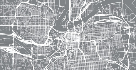 Urban vector city map of Kansas City, Missouri, United States of America - obrazy, fototapety, plakaty