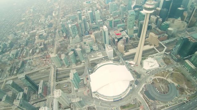 4K Video Sequence of Toronto, Canada - Aerial video of Toronto's Downtown as seen from a helicopter
