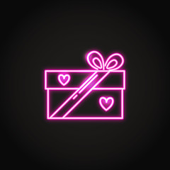 Neon gift box icon in line style