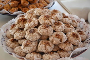 Dish with fresh baked Moroccan cookies served with tea- biscuit for wedding
