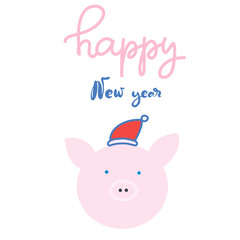 Fototapeta na wymiar Vector EPS 10 file. Hand written lettering illustration for Chinese New Year 2019 with zodiac Pig. 