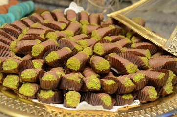 Moroccan biscuits are served with tea. Moroccan biscuits are offered at the wedding and Eid al-Fitr.