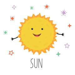 Cute Sun. Vector illustration for children on white isolated background .