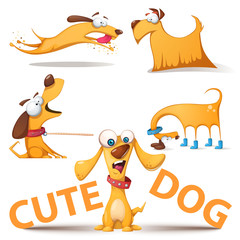 Naklejka premium Cute dog set. Funny illustration.