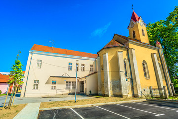 Koprivnica church old town. / Scenic view at yellow church in Koprivnica old town, croatian travel...