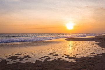 Landscape of sunset on paradise tropical beach in Sri Lanka