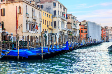Fototapeta na wymiar Gondolas of Venice in the Grand Canal, Italy