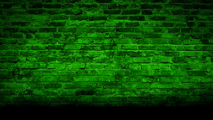 Fototapeta na wymiar Brick wall, neon light, smoke. Empty dark background with smoke, multicolored smoke.
