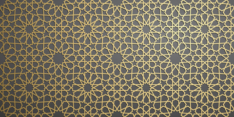 Islamic ornament vector , persian motiff . 3d ramadan islamic round pattern elements . Geometric circular ornamental arabic symbol vector . Gold background