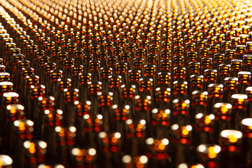 Glass bottle texture. Glass bottle at factory for production of glass containers. Many of...