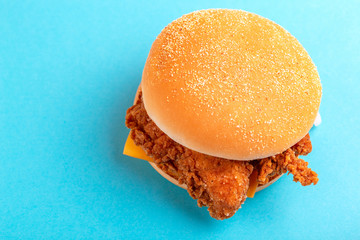 Delicious hamburger or burger with ketchup and mustard