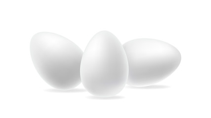 Three realistic white Easter eggs arranged at different angles  an isolated background vector illustration. 