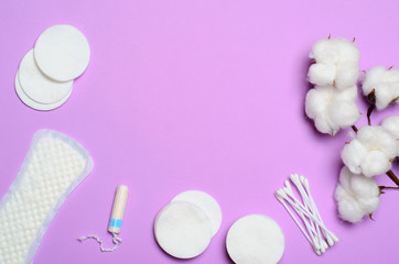 Feminine Hygiene Concept, Woman's Sanitary Products on Pink Background