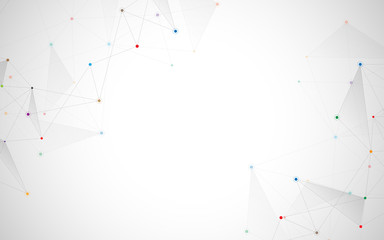 Geometric abstract background with connected dots and lines. Molecular structure and communication. Digital technology background and network connection.