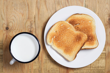 Cup of milk and toasted bread
