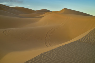 Fototapeta na wymiar off road recreational vehicle tire tracks in sand dune landscape