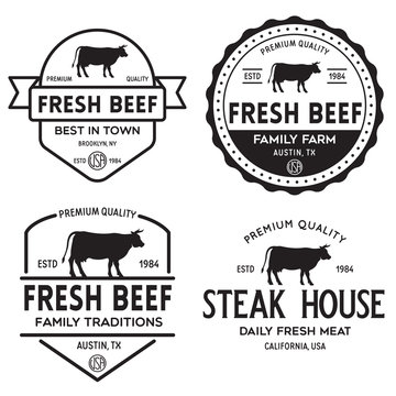 Set of premium beef labels, badges and design elements. Logo for butchery, meat shop, steak house etc.