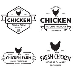 Fototapeta na wymiar Set of chicken logo, retro print, poster for Butchery meat shop, farm etc. Farm Products, Organic and chicken silhouette.