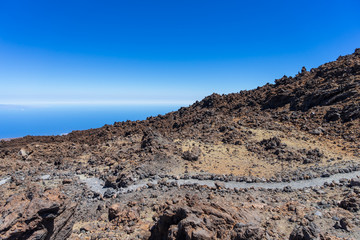 Lava deposits on top and valley of the Teide volcano. Tenerife. Canary Islands. Spain.
