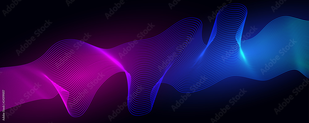 Poster colored dynamic waves on a dark background.geometric abstract background with lines . vector illustr