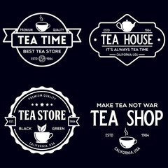 Set of vintage tea shop labels logo badges and design elements. Logotypes for tea house.