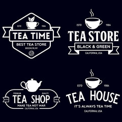 Set of vintage tea shop labels logo badges and design elements. Logotypes for tea house.
